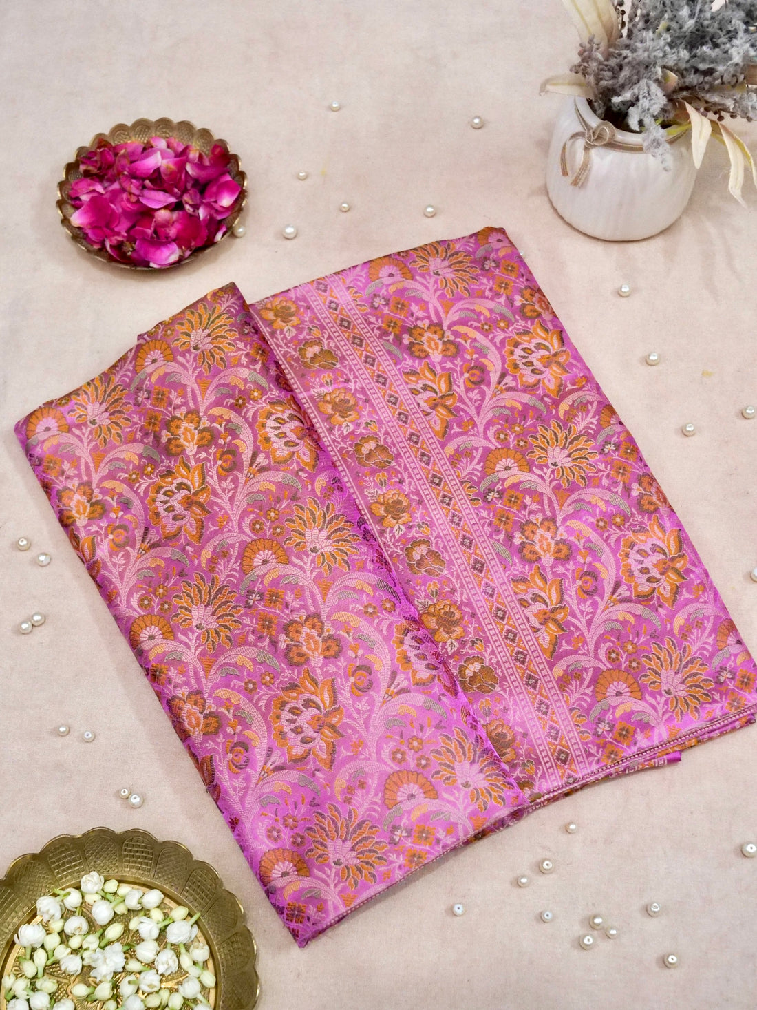 Banarasi Katan Silk Resham Tanchoi Handwoven Saree in Orchid Pink - Khinkhwab
