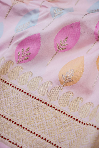 Banarasi Katan Silk Kadwa Handloom Saree in Powder Pink - Khinkhwab