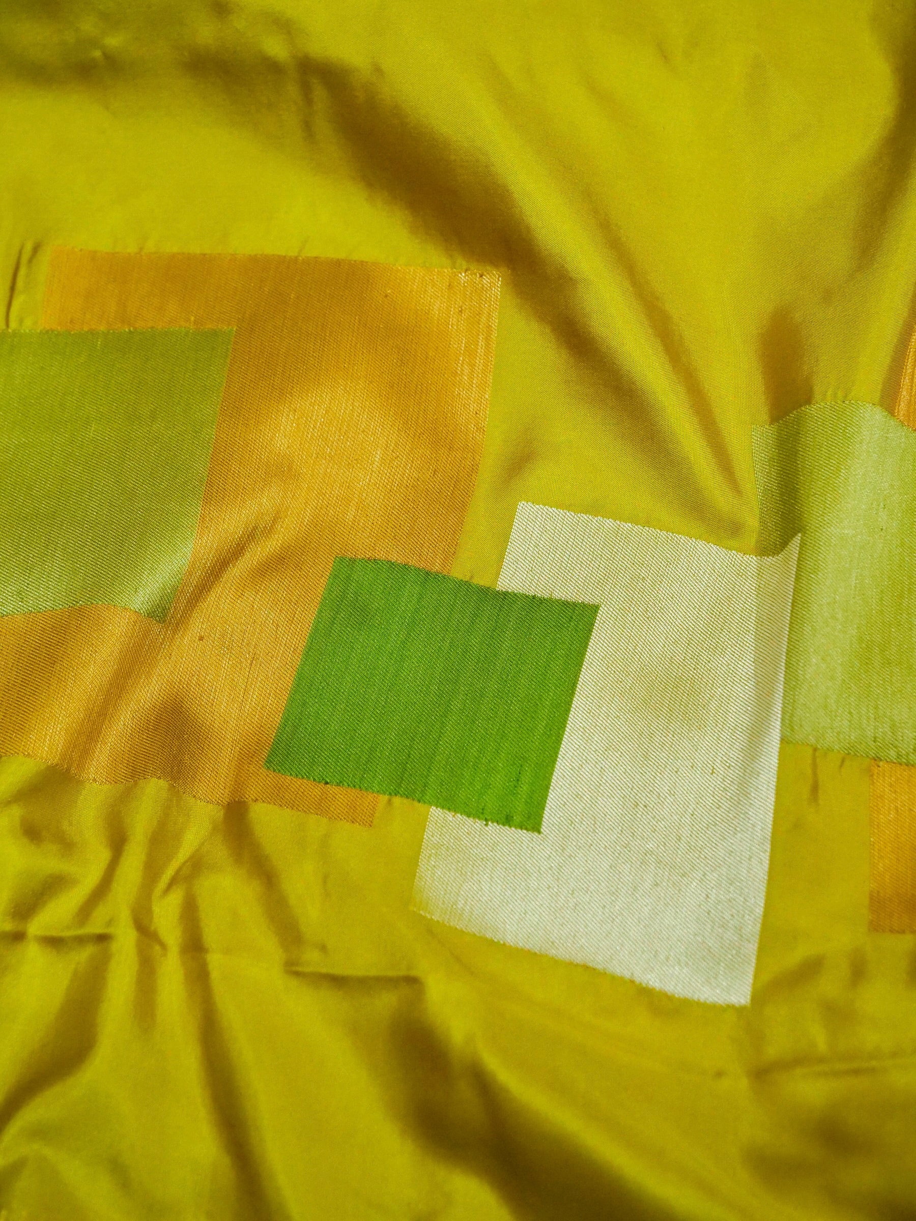 Banarasi Katan Silk Double Tani Alfi Skirt Border Handloom Saree | Yellow - Khinkhwab
