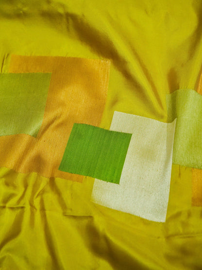 Banarasi Katan Silk Double Tani Alfi Skirt Border Handloom Saree | Yellow - Khinkhwab