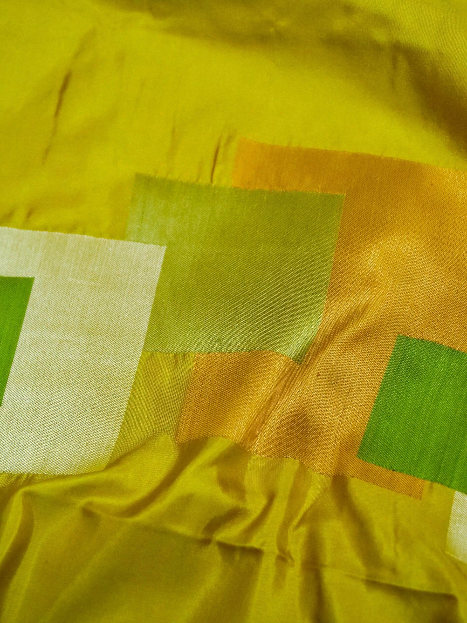 Banarasi Katan Silk Double Tani Alfi Skirt Border Handloom Saree | Yellow - Khinkhwab