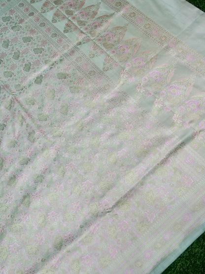 Banarasi Katan Silk Resham Tanchoi Handwoven Saree in Sea Green