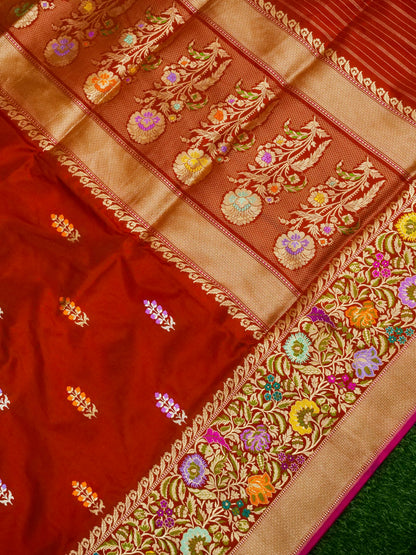 Banarasi Katan Silk Kadwa Tilfi Border Handloom Saree | Red - Khinkhwab