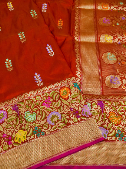 Banarasi Katan Silk Kadwa Tilfi Border Handloom Saree | Red - Khinkhwab