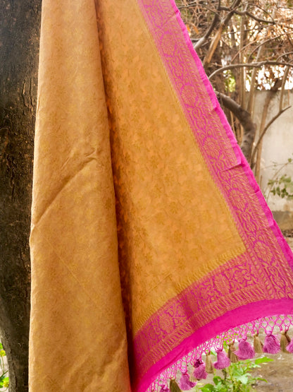 Beige Pure Moonga Silk Handloom Banarasi Dupatta - Khinkhwab