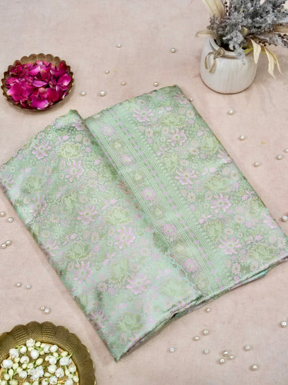 Banarasi Katan Silk Resham Tanchoi Handwoven Saree in Sea Green
