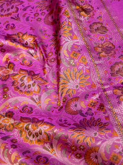 Banarasi Katan Silk Resham Tanchoi Handwoven Saree in Orchid Pink - Khinkhwab