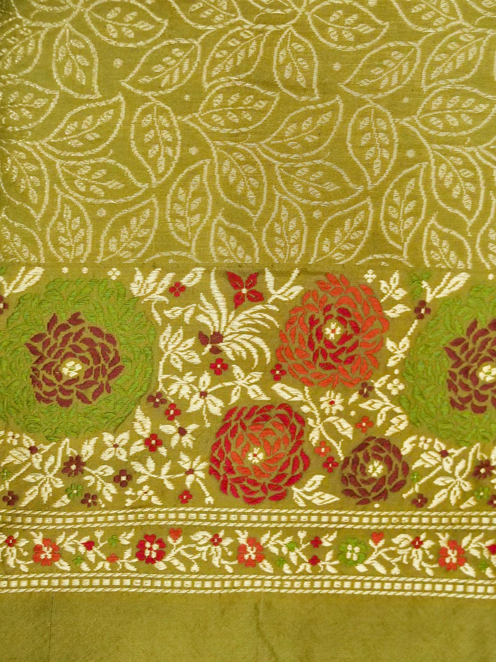 Banarasi Katan Silk Tilfi Border Handloom Saree | Olive Green - Khinkhwab