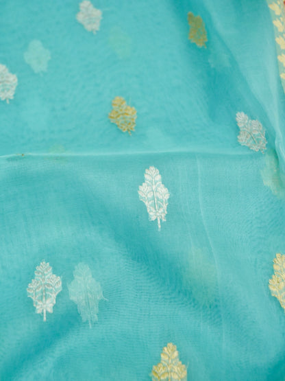 Banarasi Kora Silk Kadwa Alfi Skirt Handloom Saree | Turquoise - Khinkhwab