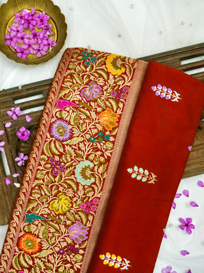Banarasi Katan Silk Kadwa Tilfi Border Handloom Saree | Red - Khinkhwab