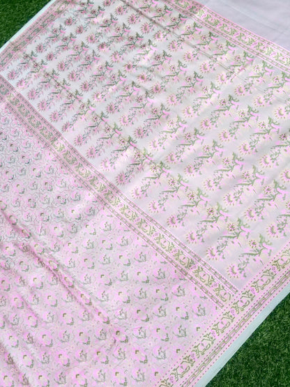 Banarasi Katan Silk Resham Tanchoi Handwoven Saree in Powder Pink