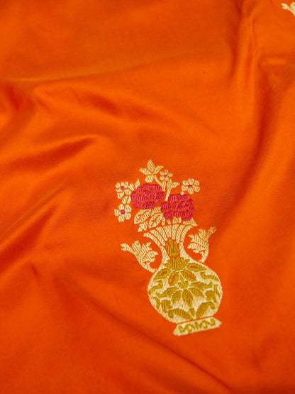 Banarasi Katan Silk Kadwa Tilfi Boota Handloom Saree | Orange - Khinkhwab