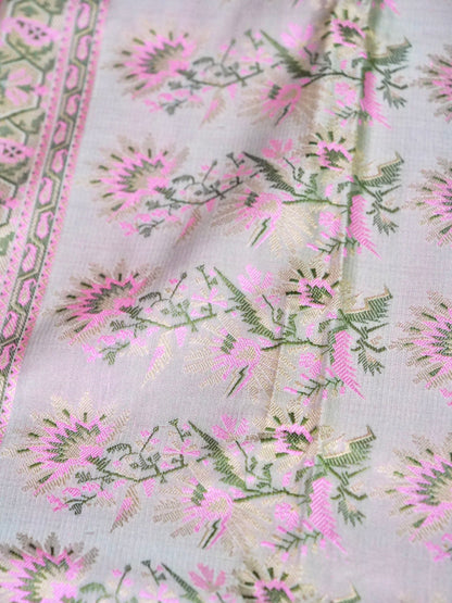 Banarasi Katan Silk Resham Tanchoi Handwoven Saree in Powder Pink