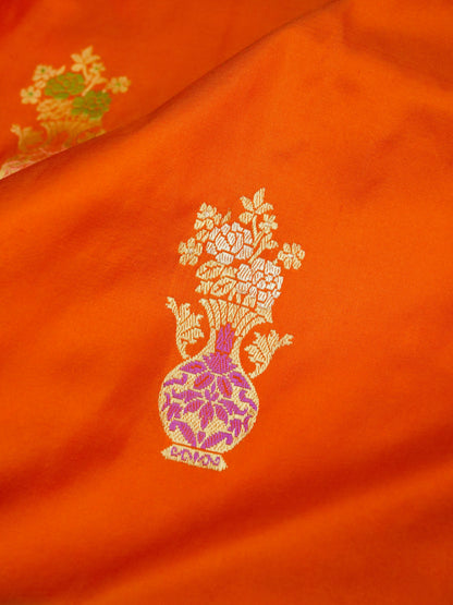 Banarasi Katan Silk Kadwa Tilfi Boota Handloom Saree | Orange - Khinkhwab