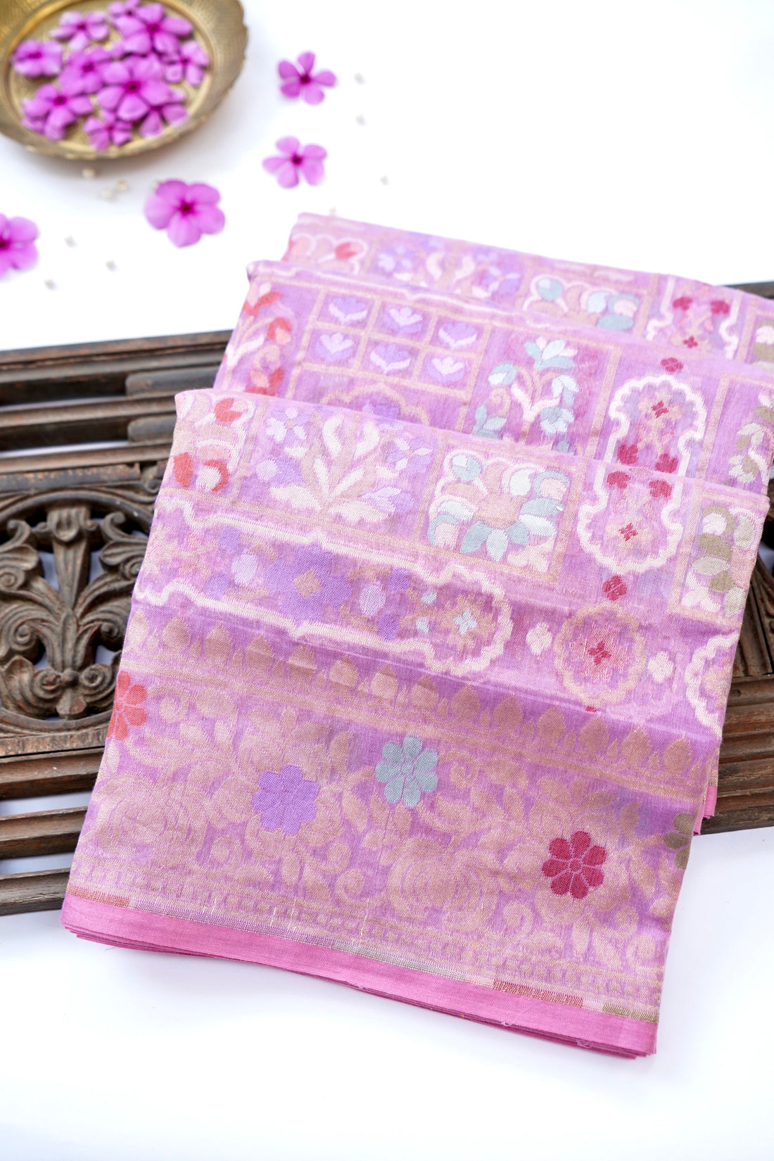 Banarasi Cotton Handloom Jamdani Ektara Saree | Lavender - Khinkhwab