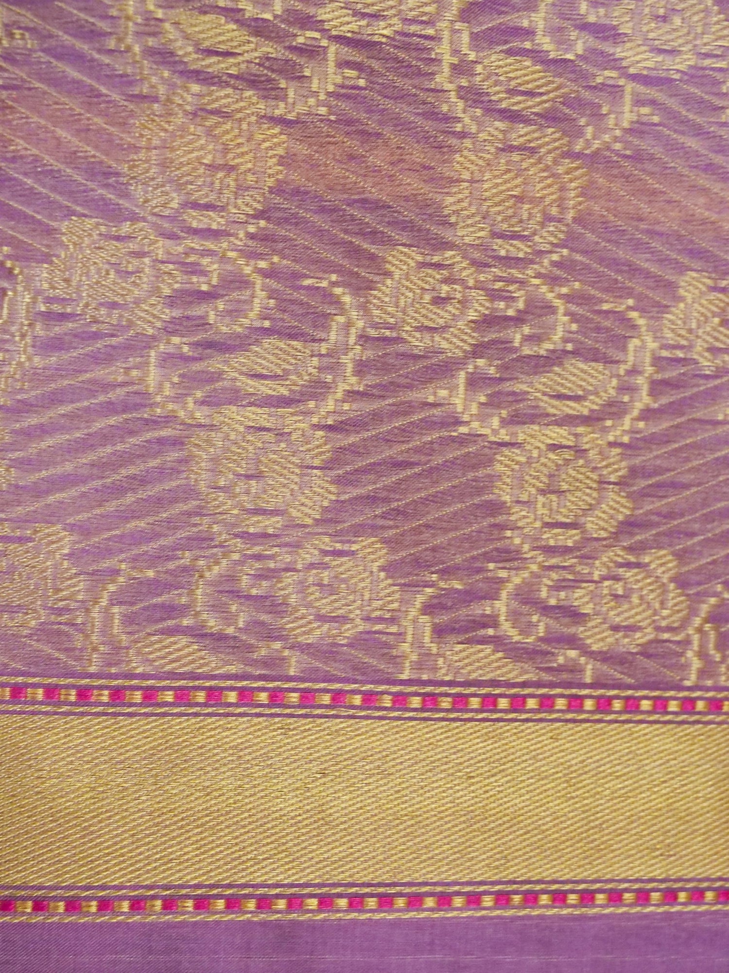 Banarasi Kora Silk Kadwa Stripe Handloom Saree | Lavender - Khinkhwab