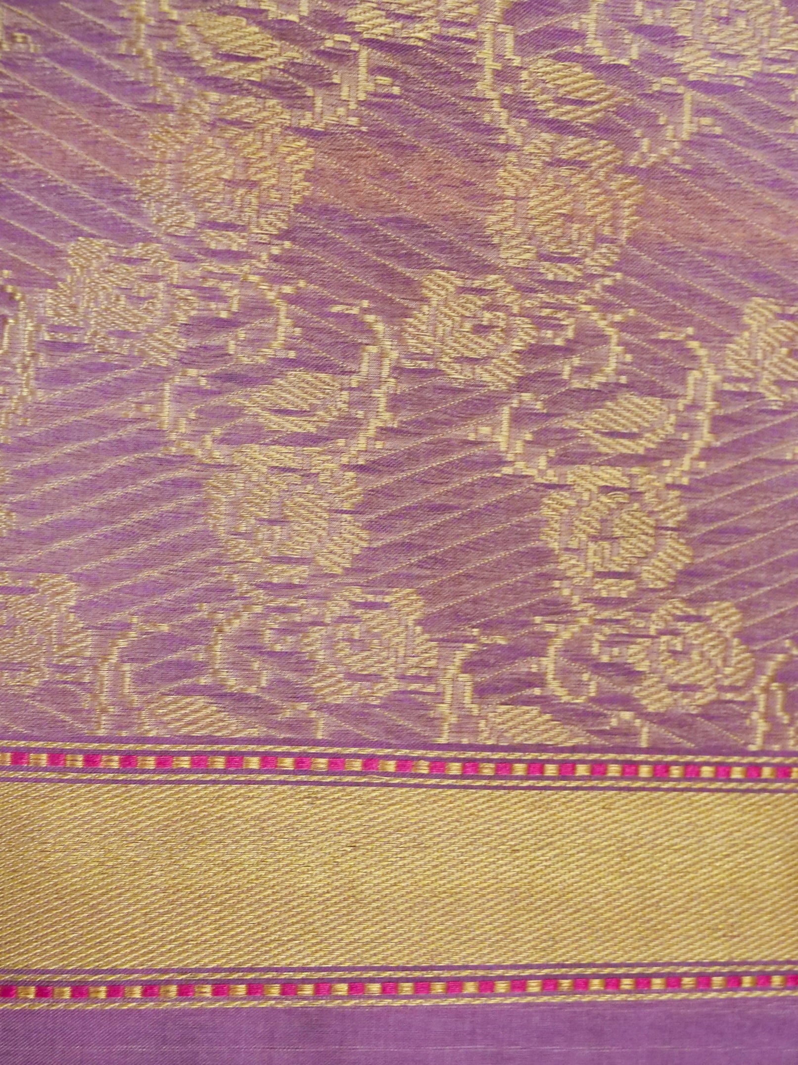 Banarasi Kora Silk Kadwa Stripe Handloom Saree | Lavender - Khinkhwab