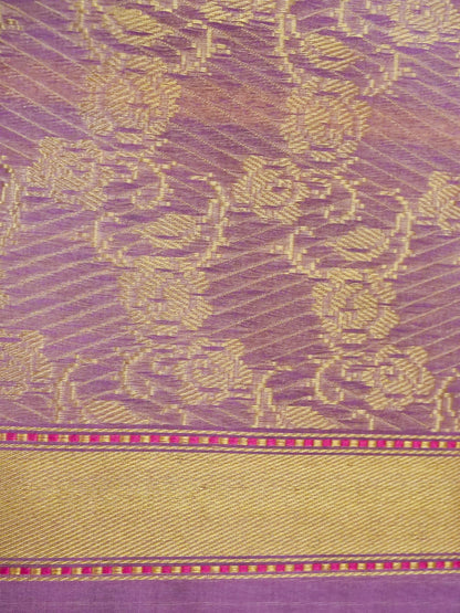 Banarasi Kora Silk Kadwa Stripe Handloom Saree | Lavender - Khinkhwab