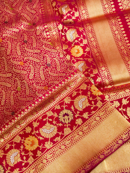 Banarasi Katan Silk Zari Tanchoi Handloom Saree | Magenta - Khinkhwab