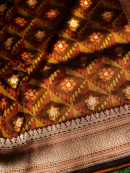 Katan Silk Meenakari Tanchoi Banarasi Saree in Chocolate Brown