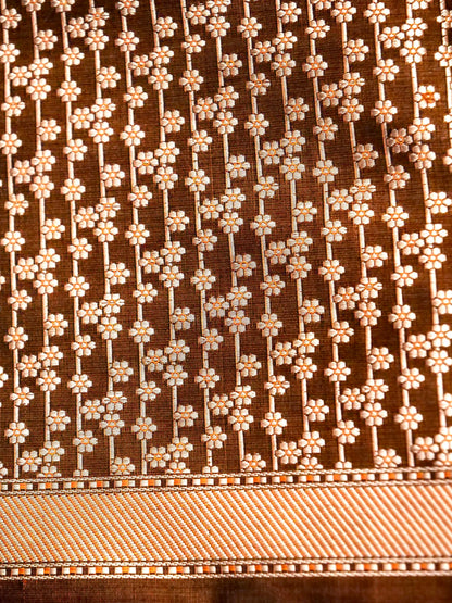 Katan Silk Meenakari Tanchoi Banarasi Saree in Chocolate Brown