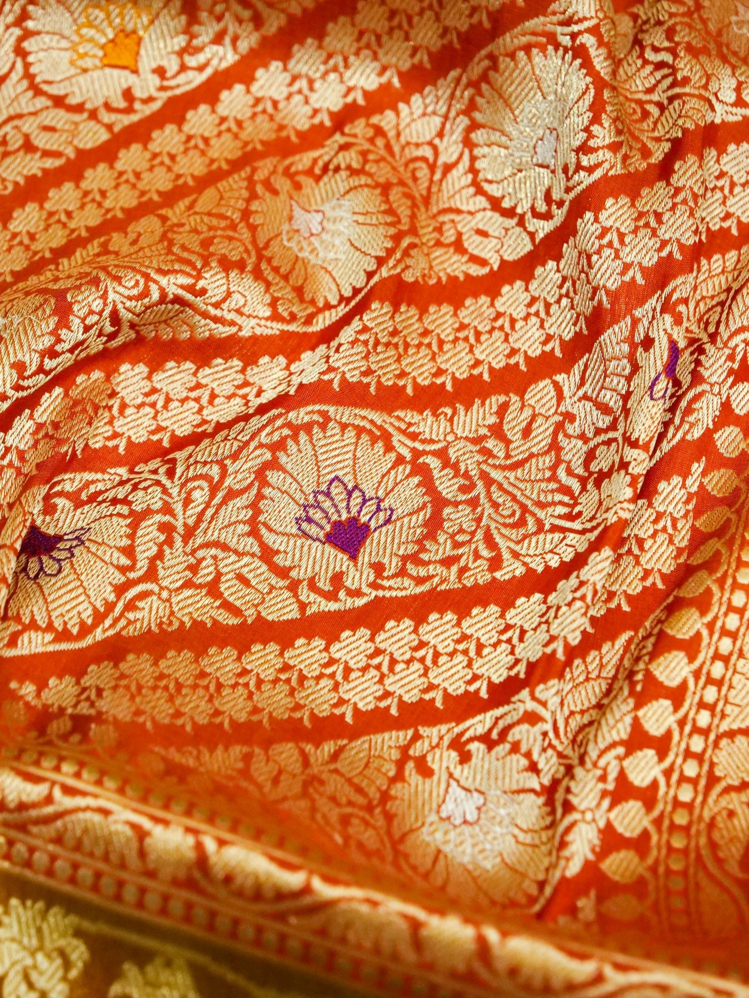 Handloom Banarasi Katan Silk Zari Tanchoi Saree in Rust - Khinkhwab