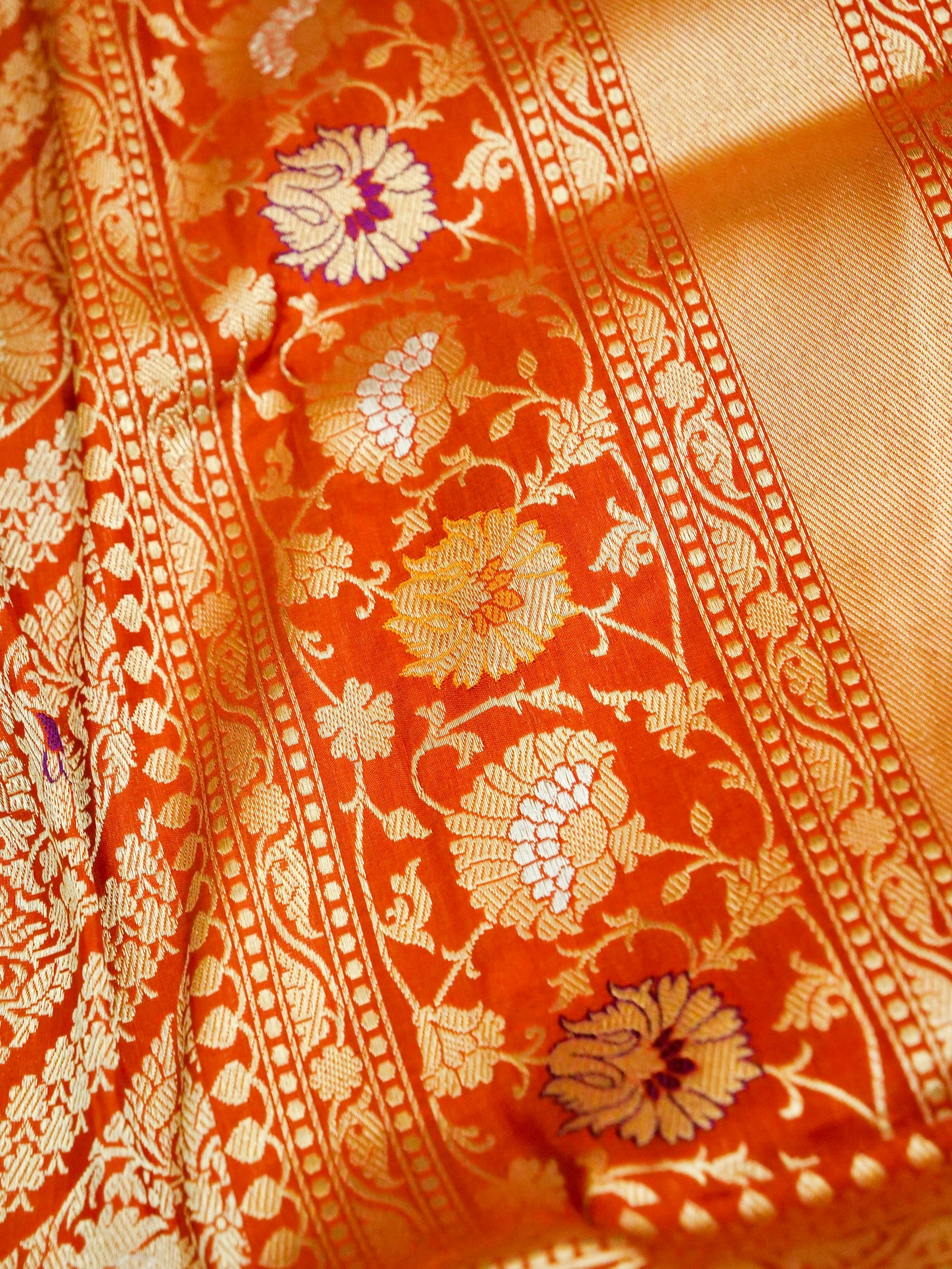 Handloom Banarasi Katan Silk Zari Tanchoi Saree in Rust - Khinkhwab