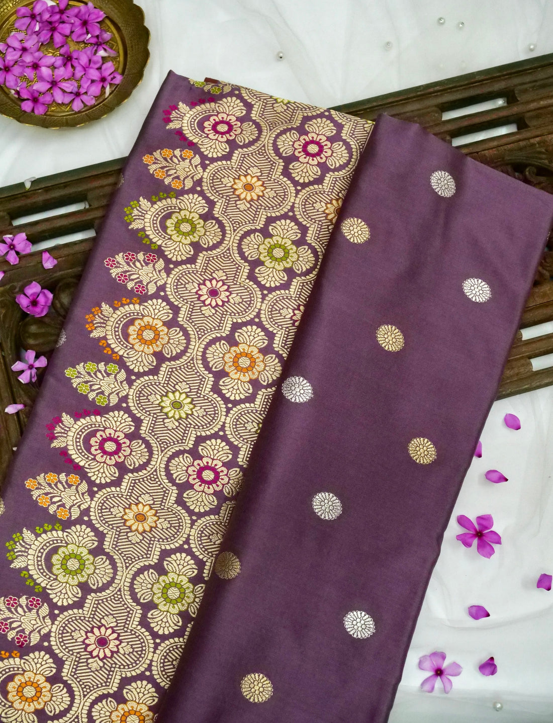 Banarasi Katan Silk Meenakari Border Handloom Saree | Purple - Khinkhwab