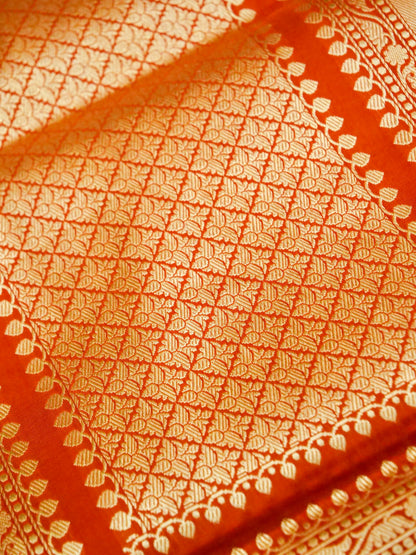 Handloom Banarasi Katan Silk Zari Tanchoi Saree in Rust - Khinkhwab