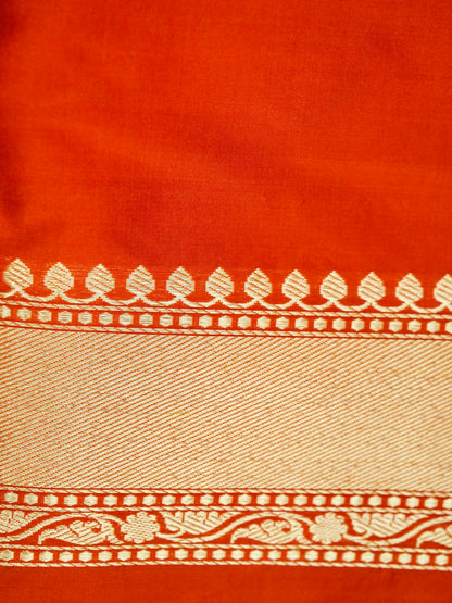 Handloom Banarasi Katan Silk Zari Tanchoi Saree in Rust - Khinkhwab