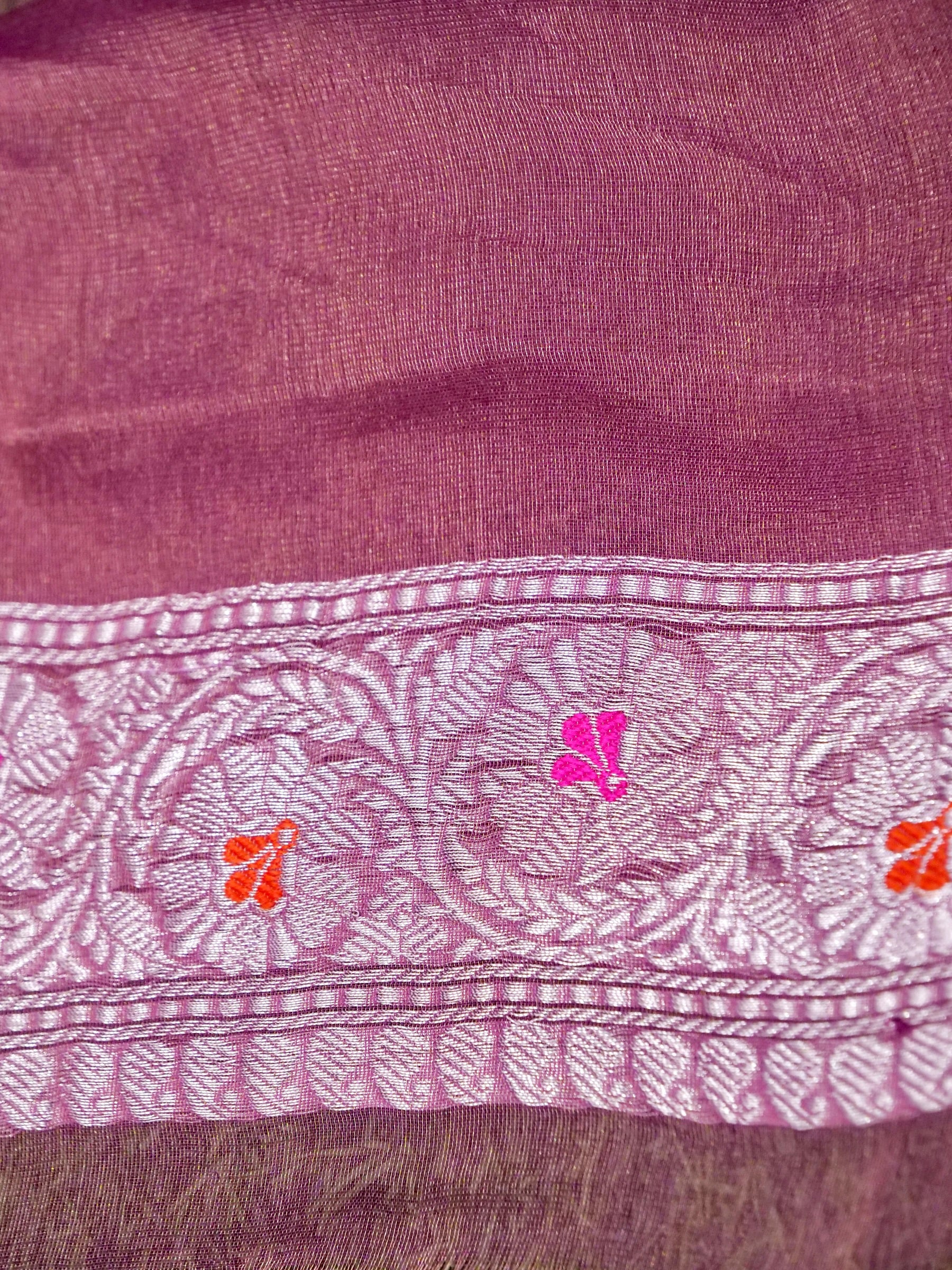 Khaddi Chiffon Tissue Kadwa Kairi Handwoven Banarasi Saree in Mauve Pink - Khinkhwab