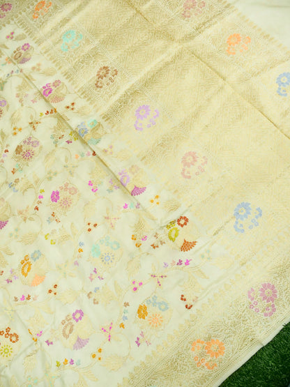 Banarasi Pure Katan Silk Kadwa Meenakari Saree | Ivory - Khinkhwab