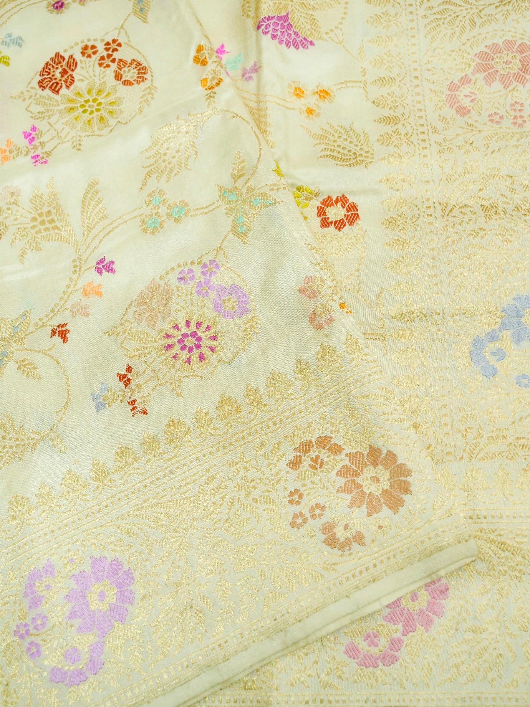 Banarasi Pure Katan Silk Kadwa Meenakari Saree | Ivory - Khinkhwab