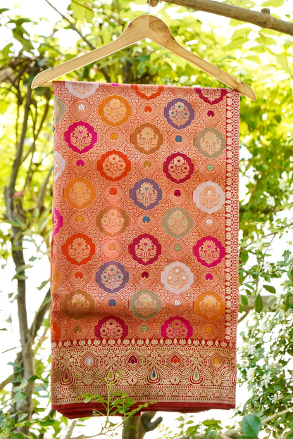 Banarasi Katan Silk Kadwa Tanchoi Handloom Saree | Red - Khinkhwab
