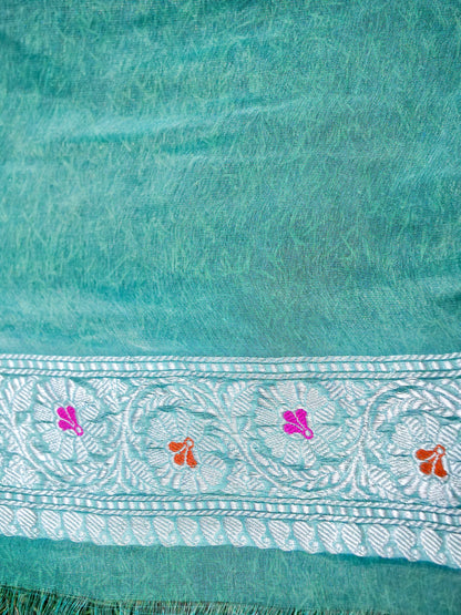 Khaddi Chiffon Tissue Kadwa Kairi Handwoven Banarasi Saree in Sky Blue - Khinkhwab
