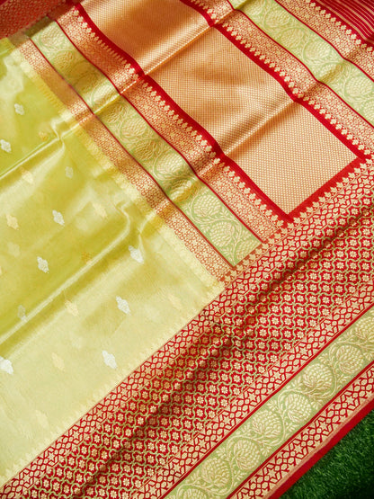 Handloom Banarasi Pure Silk Tissue Kadwa Saree with Katan Border - Khinkhwab