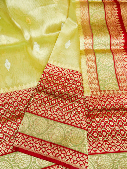 Handloom Banarasi Pure Silk Tissue Kadwa Saree with Katan Border - Khinkhwab