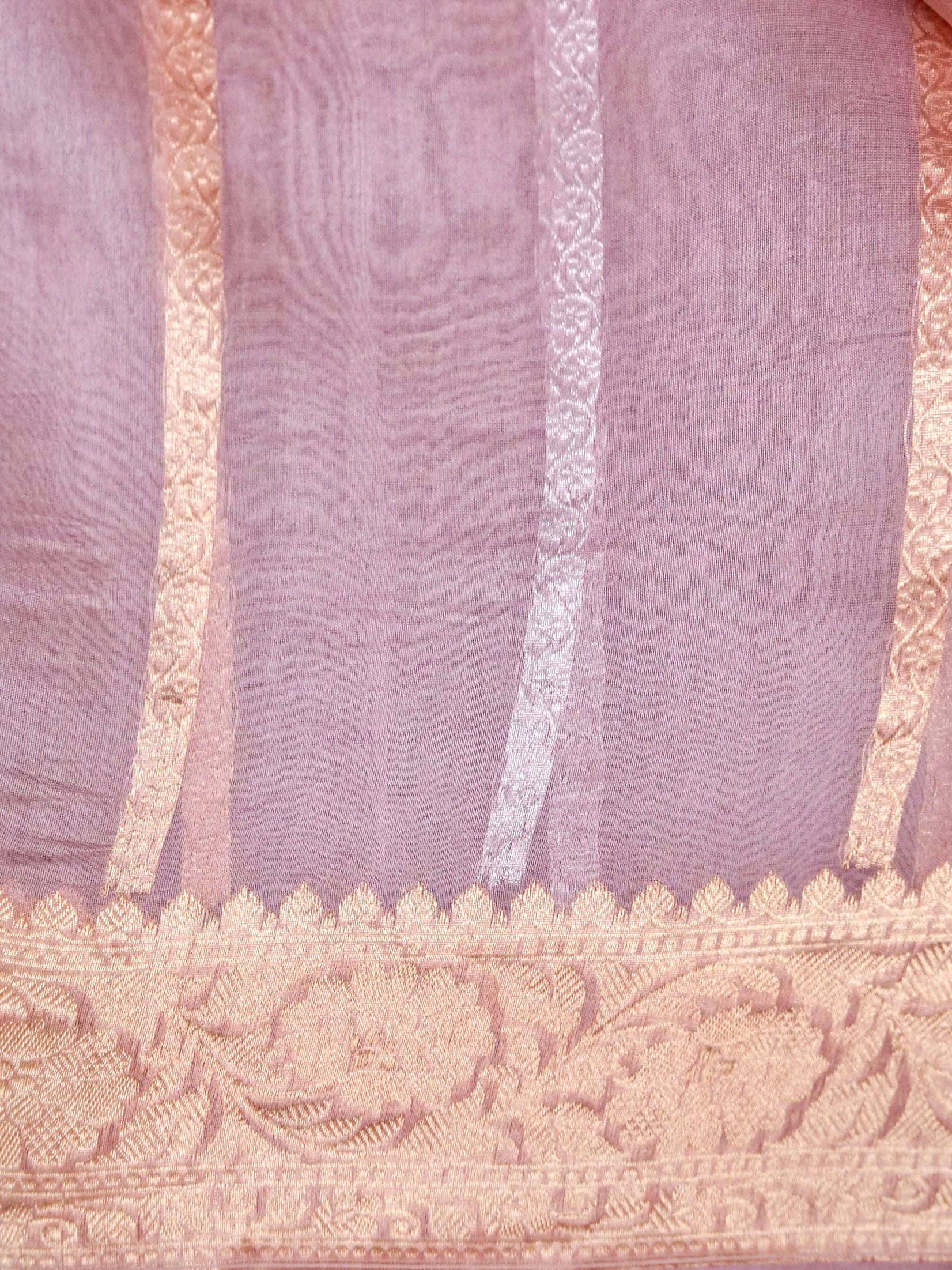 Banarasi Kora Silk Kadwa Handwoven Saree in Old Rose - Khinkhwab