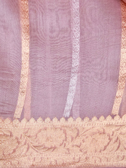 Banarasi Kora Silk Kadwa Handwoven Saree in Old Rose - Khinkhwab