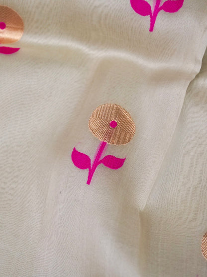 Banarasi Kora Silk Kadwa Meenakari Handwoven Saree in Ivory Cream - Khinkhwab