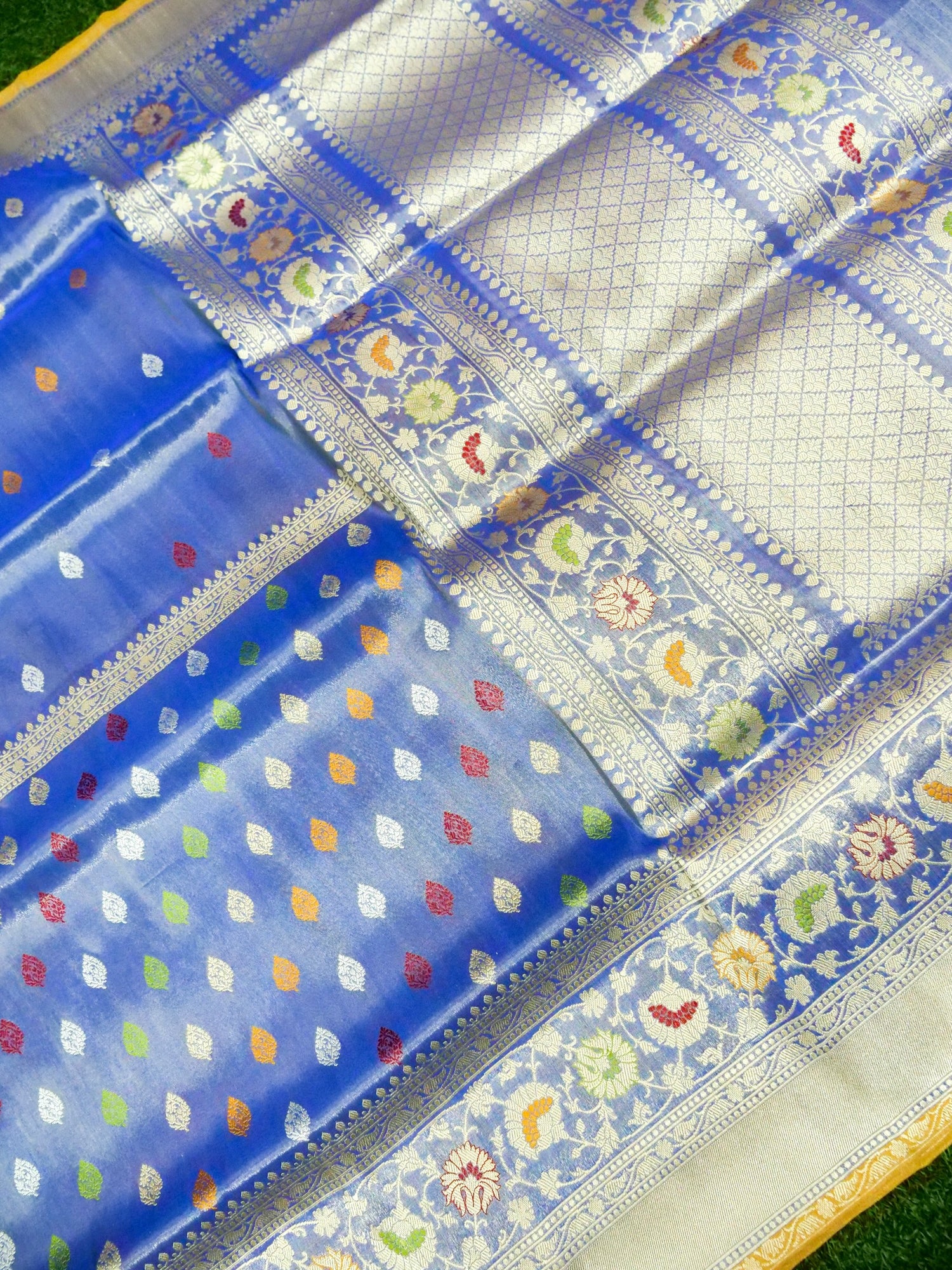 Banarasi Pure Silk Tissue Kadwa Handloom Saree in Periwinkle - Khinkhwab
