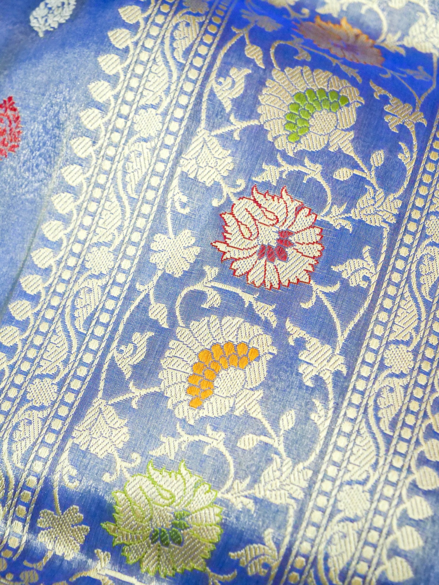 Banarasi Pure Silk Tissue Kadwa Handloom Saree in Periwinkle - Khinkhwab