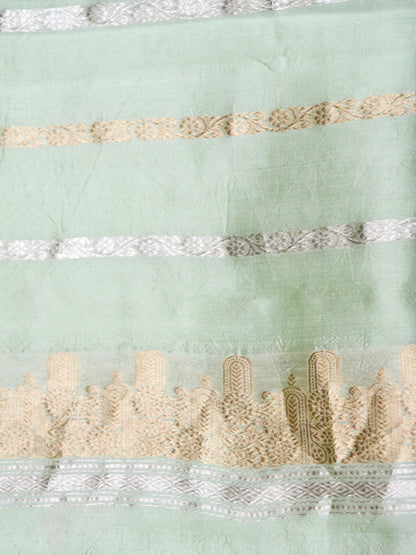Banarasi Katan Silk Kadwa Tree Buti Handwoven Saree in Pista Green - Khinkhwab