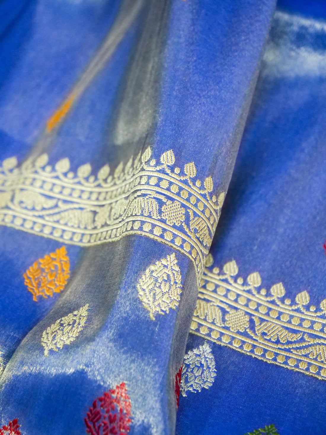 Banarasi Pure Silk Tissue Kadwa Handloom Saree in Periwinkle - Khinkhwab