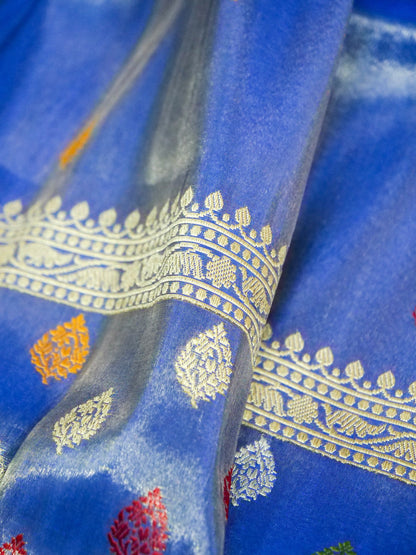 Banarasi Pure Silk Tissue Kadwa Handloom Saree in Periwinkle - Khinkhwab