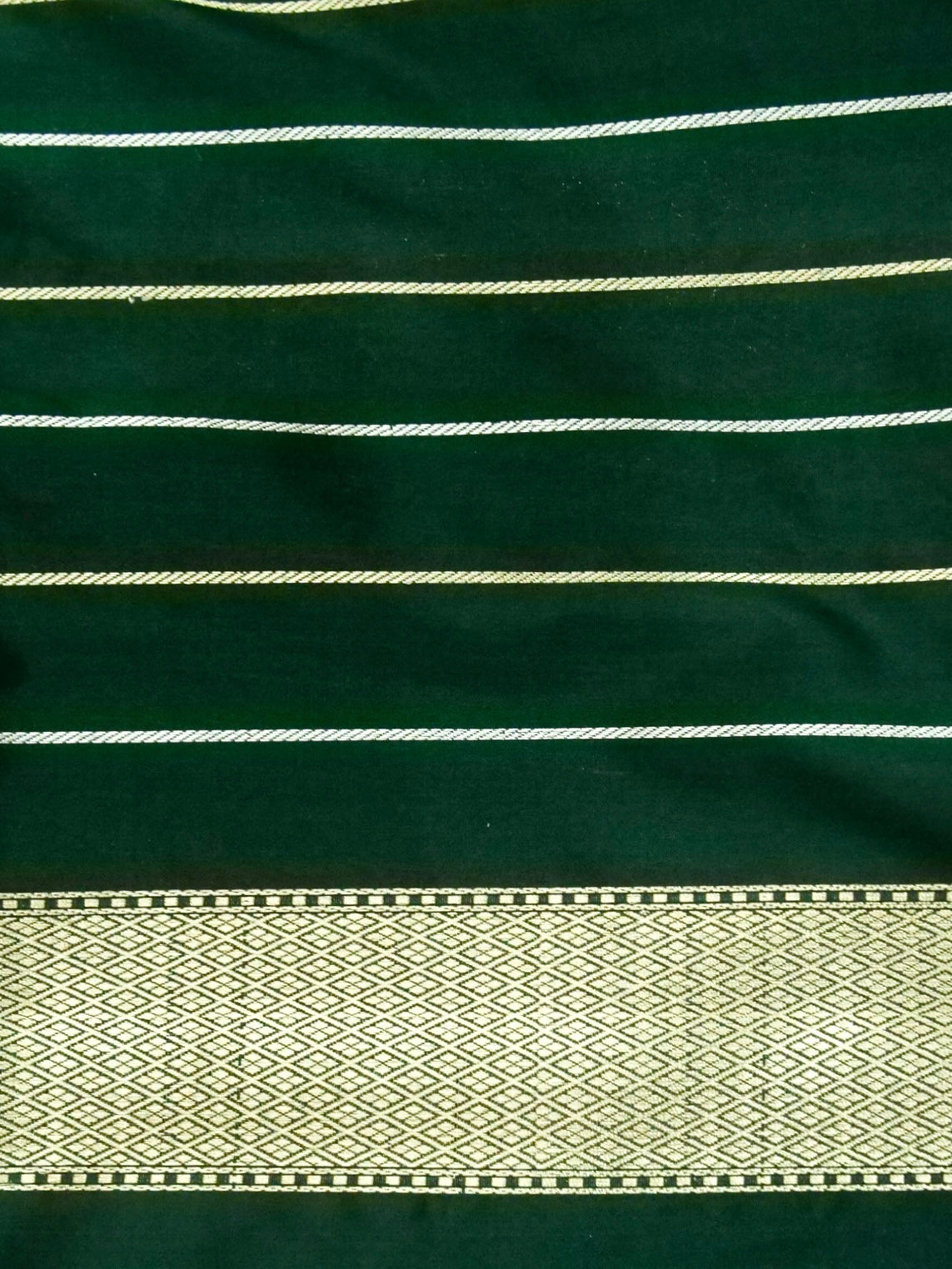 Banarasi Katan Silk Meenakari Border Stripe Handloom Saree | Green - Khinkhwab