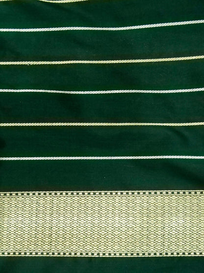 Banarasi Katan Silk Meenakari Border Stripe Handloom Saree | Green - Khinkhwab