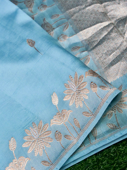 Banarasi Katan Silk Kadwa Handwoven Saree in Powder Blue - Khinkhwab