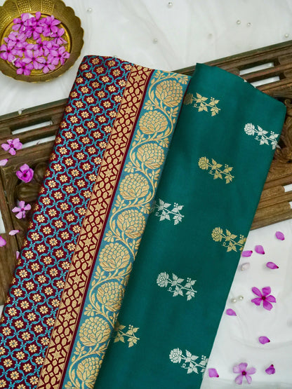 Banarasi Katan Silk Double Tani Alfi Skirt Handloom Saree | Teal - Khinkhwab