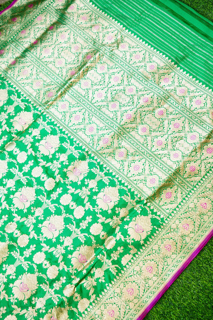 Handwoven Pure Katan Silk Banarasi Mughal Boota Saree